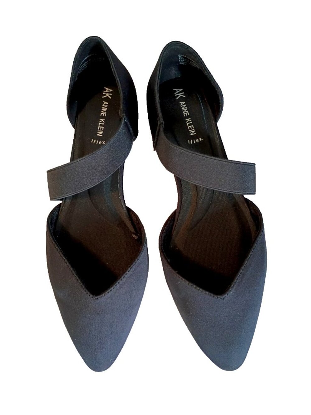 Anne Klein Orsolo Flats iFlex Black Pointed Toe Asymmetrical Stretch Strap - 8M